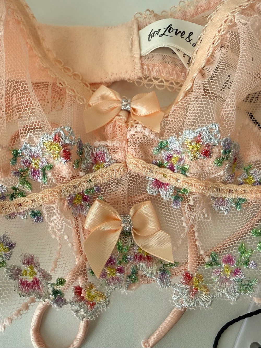 For Love and Lemons 🍋 Lacy Bra Bralette Embroidered Floral Lace Peach L NWT - Picture 4 of 10